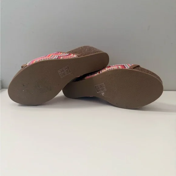 Blowfish Malibu Wedge Sandals 7.5 Multicolor Chevron Slide Cork Platform - Picture 5 of 5